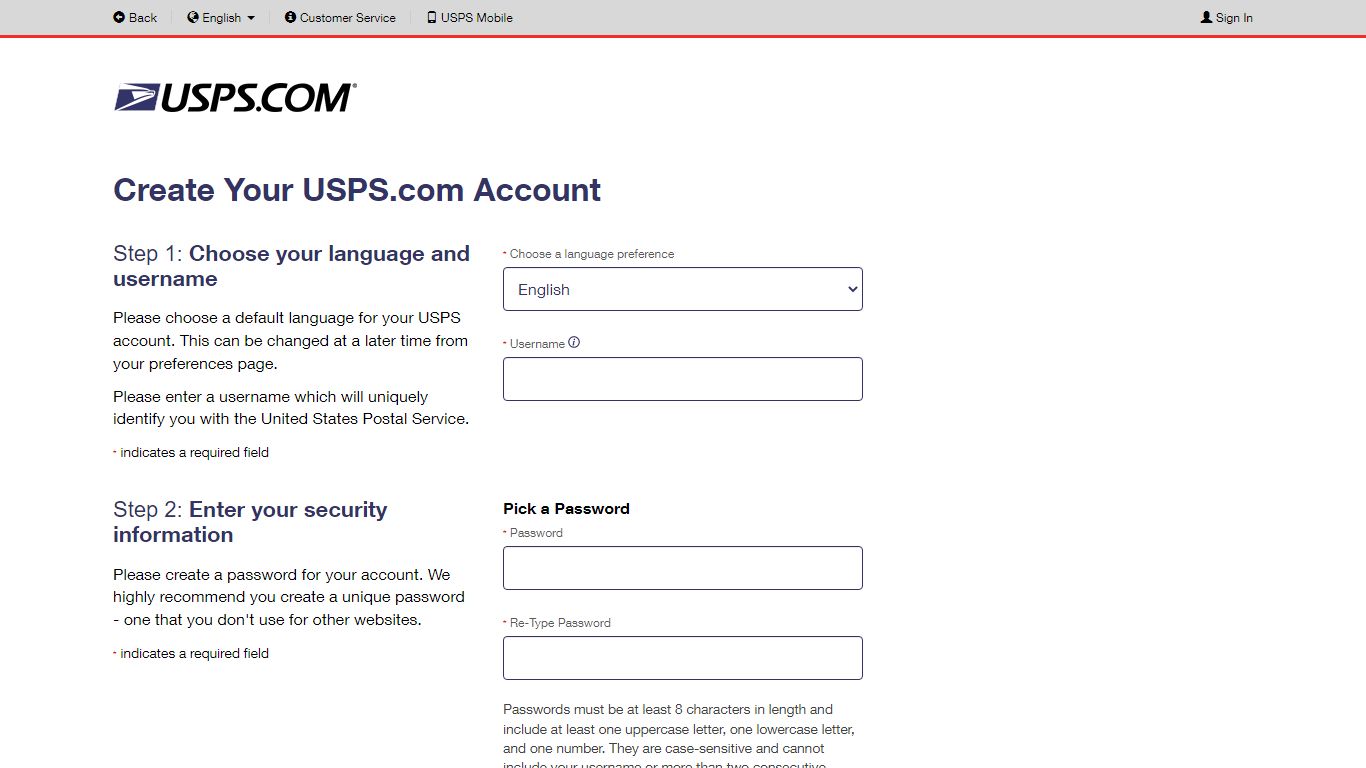 USPS.com® - Register for an online account